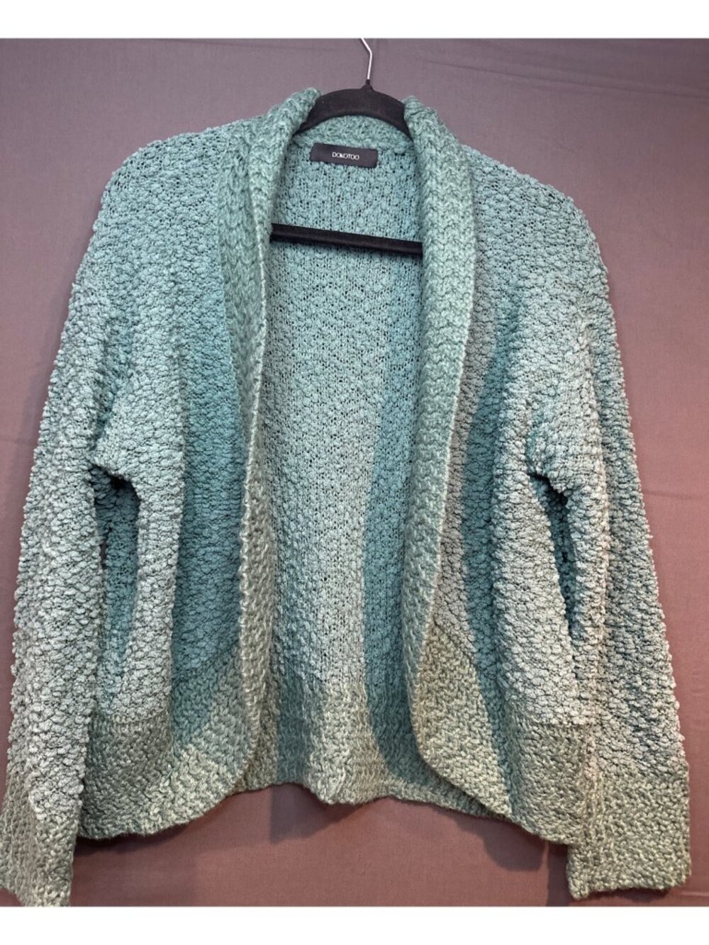 Women M Dokotoo Green Popcorn Knit Open Front Cardigan Sweater Textured
